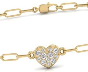 14K White and Yellow Gold Natural Diamond Pave Heart Shape Link Bracelet for Women Comes with Secure Lobster Clasp, A Timeless Jewelry Gift (J-K Color, I2-I3 Clarity)