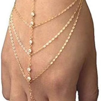 Furivy Pop Celebrity Chain Tassel Crystal Bracelet Slave Finger Ring Hand Harness