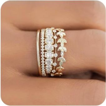 FUNEIA Stackable Gold Rings for Women Non Tarnish Trendy Dainty 14K Gold Plated Stacking Cubic Zirconia Thumb Ring Set Pack Statement Chunky Band Rings Promise Engagement Rings Size 7 8 9 10 11