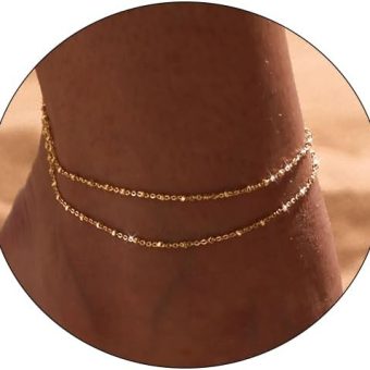 CAROVO Ankle Bracelets for Women, 14K Gold Plated/Silver Plated Waterproof Layered Cuban Anklets Evil Eye CZ Ankle Bracelets for Women Summer Jewelry Gifts