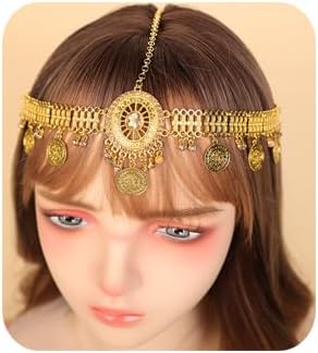 Gold Sequin Rhinestone Pendant Headchain Vintage Coins Crystal Pendant Headpiece Boho Gold Coins Pendant Headchain for Wedding for Wedding