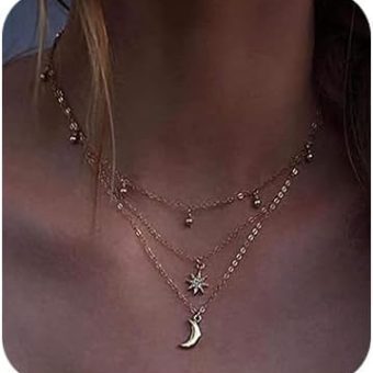 Women Simple Choker Moon Star Choker Necklace Pendant Necklace Trendy Necklace for Women (GOLD)