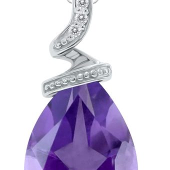 5 Carat Pear Shaped Genuine Gemstone & Diamond Pendant in 10K White Gold (Available in Blue Topaz, Amethyst, Citrine and More)