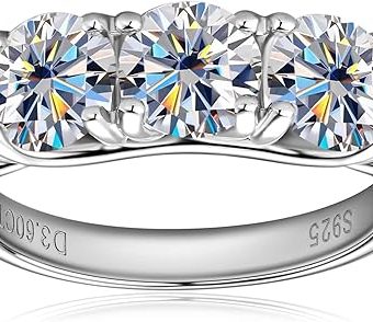 5 Stone Moissanite Half Eternity Ring Wedding Band, 3.6 Carat D Color Lab Created Diamond Anniversary Rings, Platinum Plated Silver 5-Stone...