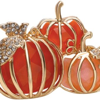 3 Rhinestone Pumpkins Brooch Pin for Women Girls Gold Tone Fashion Crystal Halloween Thanksgiving Fruit Brooches Lapel Pins Cute Fall Holiday Festival Hat Bag Suit Dress Accessories Jewelry Gift