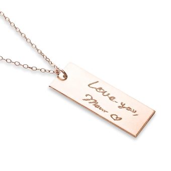 Custom Actual Handwriting Long Necklace Women, Personalized Memorial Signature, Kids Handwritten Note Drawing, 14k Gold, Rose, Sterling Silver, Christmas, Birthday, Mother's Day Gift (CG288N_1.25X.5).