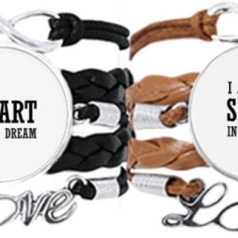 DIYthinker I Am Smart in The Dream Art Deco Gift Fashion Bracelet Hand Strap Leather Rope Wristband Double Set Gift