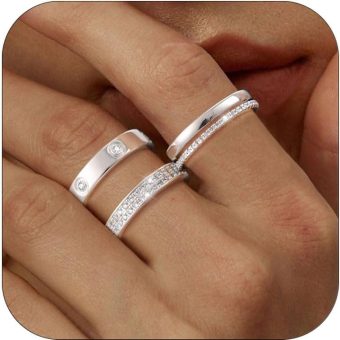 Gold Silver Rings for Women Non Tarnish Stackable Rings Trendy Dainty 18K Gold Plated Stacking Cubic Zirconia Thumb Ring Set Love Friendship Dual Band Rings Promise Wedding Engagement Rings Size 6 7 8 9 10 11