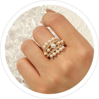 Vintage Pearl Ring Stacking Pearl Cluster Rings Adjustable Open Pearl Full Finger Ring Trendy Personality Pearl Statement Prom Jewelry for Women