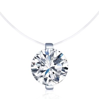 Solitaire Pendant 925 Sterling Silver Cubic Zirconia CZ with Transparent Chain Necklace for Women