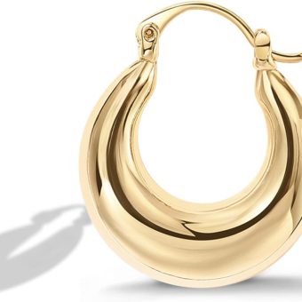 PAVOI 14K Gold Plated Sterling Silver Posts Chunky Hoop Earrings for Women | Thick Lightweight Trendy Gold Hoops