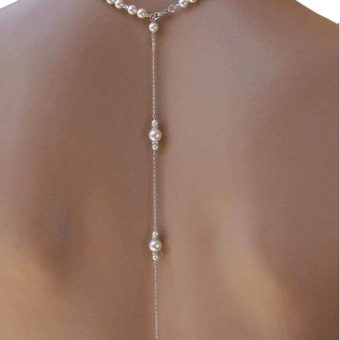 1Pcs White Elegant Pearl Backdrop Necklace Sexy Tassel Pendant Back Chain Body Decoration Chain for Women Girls Backless Off-shoulder Dressing