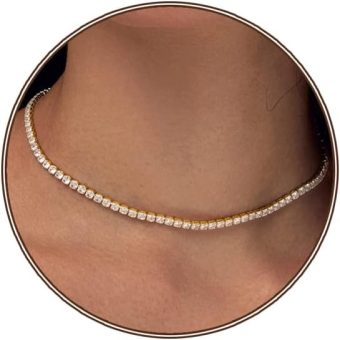 Zeffy Tennis Necklace for Women, 18K Gold/Silver Plated Rhinestone Choker Necklaces Dainty Zirconia Cut Faux Diamond chain Wedding Jewelry for Women