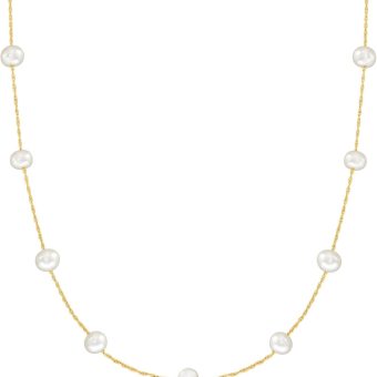 Ross-Simons 5-5.5mm Cultured Pearl Station Necklace in 14kt Yellow Gold