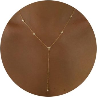 Dainty Gold Necklace for Women, Cute Long Necklace 14K Gold Plated CZ Lips Bead Y Shaped Lariat Necklace Simple Gold Choker Necklace Aesthetic Drop Necklace Trendy Gold Jewelry for Women