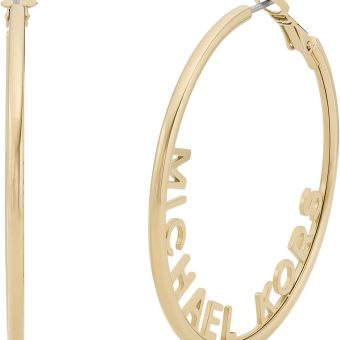 Michael Kors Stainless Steel MK Logo Hoop Earrings for Women, Color: Gold (Model: MKJ7992710)