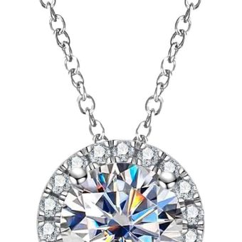 AnuClub Moissanite Pendant Necklace 1.1cttw D Color VVS1 Round Cut 925 Sterling Silver Moissanite Diamond Pendant, Gift for Women Wife Her with Certificate, Adjustable Chain