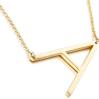 Sideways Initial Necklace 18K Gold Plated Stainless Steel Large Letter Necklace Big Initial Pendant Monogram Name Necklace for Women