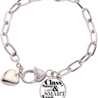 Classy Sassy & A Bit Smart Assy Quote Heart Chain Bracelet Jewelry Charm Fashion