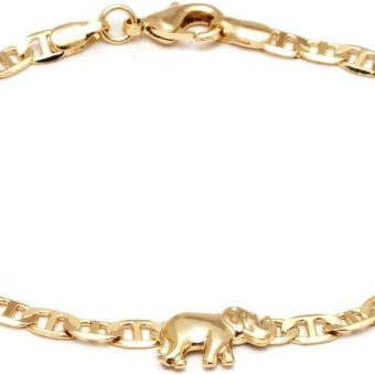 Barzel 18K Gold Plated Flat Marina Elephant Anklet For Women - Made In Brazil