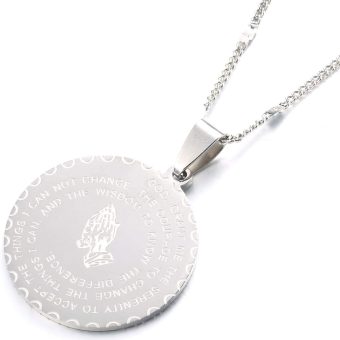 Bible Verse Prayer Necklace Christian Jewelry Stainless Steel Praying Hands Coin Medal Pendant