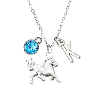 Horse Necklace for Girls Initial Charm Necklace, Dainty Horse Pendant Letter Birthstone Necklace Jewelry Gifts for Women Girls Horse Lovers, Equestrian Gift Ideas