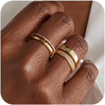 Gold Silver Rings for Women | Non Tarnish Stackable Rings Set Trendy | CZ Wedding Bands Set Love Friendship Dual Band Rings Stacks | Stackable Bands Set Size 6 7 8 9 10