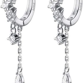 SLUYNZ 925 Sterling Silver CZ Hoop Earrings Dangle for Women Teens Teardrop Huggie Earrings Drop Water Droplets Dangle Earrings Drop