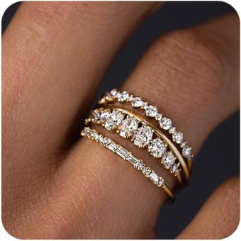 TOBENY Stackable Gold Rings for Women Non Tarnish Dainty 14K Gold Plated Stacking Cubic Zirconia Thumb Ring Set Trendy Statement Promise Wedding Bands Engagement Rings for Women Size 6 7 8 9 10