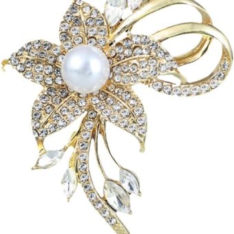 Delicate Pearl Rhinestone Crystal Flower Brooch Pin for Women Dress Hat Decoration Bride Engagement Wedding Jewelry