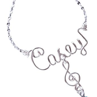 Personalized Wire Name Necklace or Anklet~Silver or Gold~Music Note~Treble Clef~Charm w/Swarovski Birthstone Crystal~Any Name~Perfect gift for the musician in your life