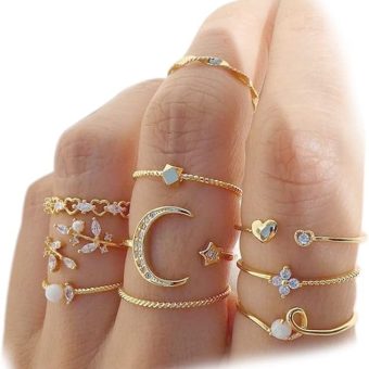 FUTIMELY Boho Retro Stackable Rings Sets for Women Knuckle Joint Finger Knuckle Nail Ring Sets Moon Stars Stack Preppy Statement Rings Cute Trendy Stuff Jewelry