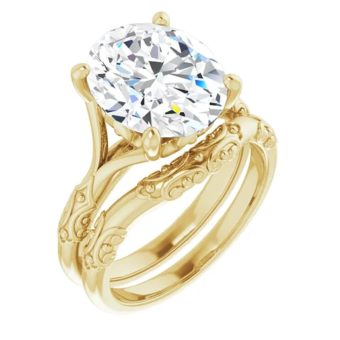 10K/14K/18K Solid Yellow Gold Handmade Engagement Ring, 4.5 CT Oval Cut Moissanite Solitaire Ring, Diamond Wedding Ring Set for Women/Her, Anniversary/Propose Ring, VVS1 (5.5)