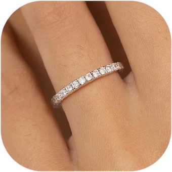 Turandoss 2.4mm 18K White Gold Plated Wedding Band | Eternity Rings for Women | Cubic Zirconia Wedding Band | Infinity Stackable Engagement Ring Size 5-9