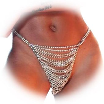 Sexy Rhinstone Underwear Thong Panties Crystal Body Chain Jewelry Bikini Crystal Belly Waist Body Chain For Women