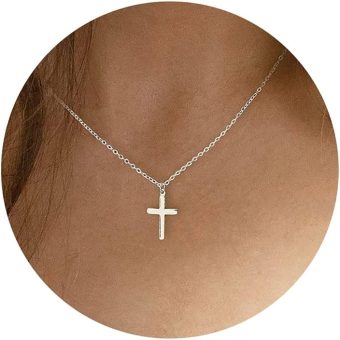 Tewiky Cross Necklace for Women-14K Gold/Sterling Silver Plated Cross Necklaces Simple Cute Layered Pendant Necklaces for Women Trendy Jewelry