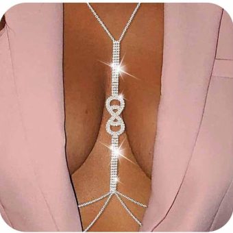 Bounzhi Rhinestone Sexy Body Chain Silver Body Jewelry Bikini Crystal Body Necklace Party for Women