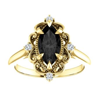 1CT-3CT Marquise Cut Black Diamond Engagement Ring Halo Vintage Black Onyx Anniversary Ring for Women Promise Gifts for Her 925 Silver/10K/14K/18K Gold (Yellow, 3 CT)