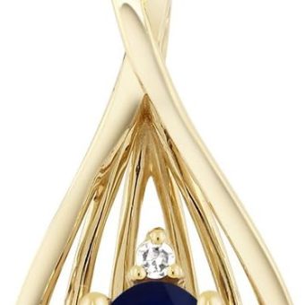 Gem Stone King 10K Yellow Gold Blue Sapphire and White Diamond Teardrop Pendant Necklace For Women (0.55 Cttw, Gemstone September Birthstone, Oval 6X4MM, with 18 Inch Chain)