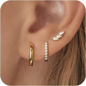 Tasiso Gold Hoop Earrings for Women, Dainty 14K Gold Plated Huggie Hoop Earrings Lightweight Hypoallergenic Earring Set Cubic Zircon Earrings Pack for Women Trendy Jewelry Gifts