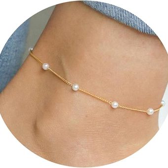 Tasiso 14K Gold Plated Layered Satellite Beads Heart Anklets Layering Rhinestone Cubic Zirconia Ankle Bracelets for Women Minimalist Summer Beach Foot Chain Ankle Jewelry for Her