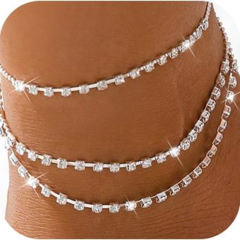 Silver Anklet for Women,Dainty Silver Ankle Bracelet Cubic Zirconia Layered Foot Chain Anklets