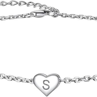 Suplight 925 Sterling Silver A-Z Initial Heart Anklets, Dainty Ankle Bracelets Beach Jewelry for Women (with Gift Box)