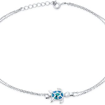 Nautical Stardust Dangle Charm Conch Seashell Anklet Ankle Bracelet For Women .925 Sterling Silver 9 10 Inch Extender