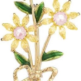 14K Gold Daisy Brooch with Crystal Inlay - Bright Bouquet Flower Crystal Brooch,Ideal Gift for Her on Special Occasions