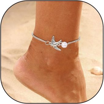 Peace Dove Charm Bracelet Anklet for Women Dainy Ball Pearl Bird Animal Foot Chain Jewelry for Summer Holiday Barefoot Beach Jewelry