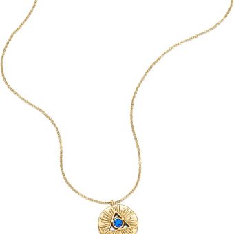 Sapphire Necklace Dainty Gold Necklaces Women Trendy Coin 14k Pendant Medallion Short Blue Stainless Steel Disc Simple Gifts, Collares para Mujer