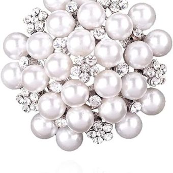 Elegant Pearl Floral Crystal Brooch Pin Set for Wedding Bridal