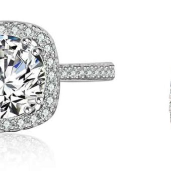 Cz Bridal Ring Set Accented Round Halo Engagement Ring Matching Half Eternity Wedding Band Size 4-10