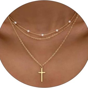 VIROMY Dainty Gold Necklace for Women 14K Gold Plated Layered Satellite Necklaces Trible Layering Paper Clip Chain Link Necklace Everyday Jewelry